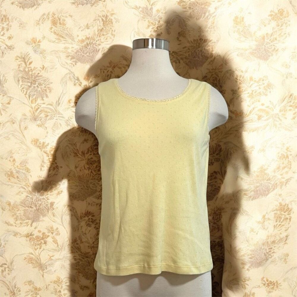 Vintage Erika Yellow Eyelet Tank Top Shirt Large L Sleeveless